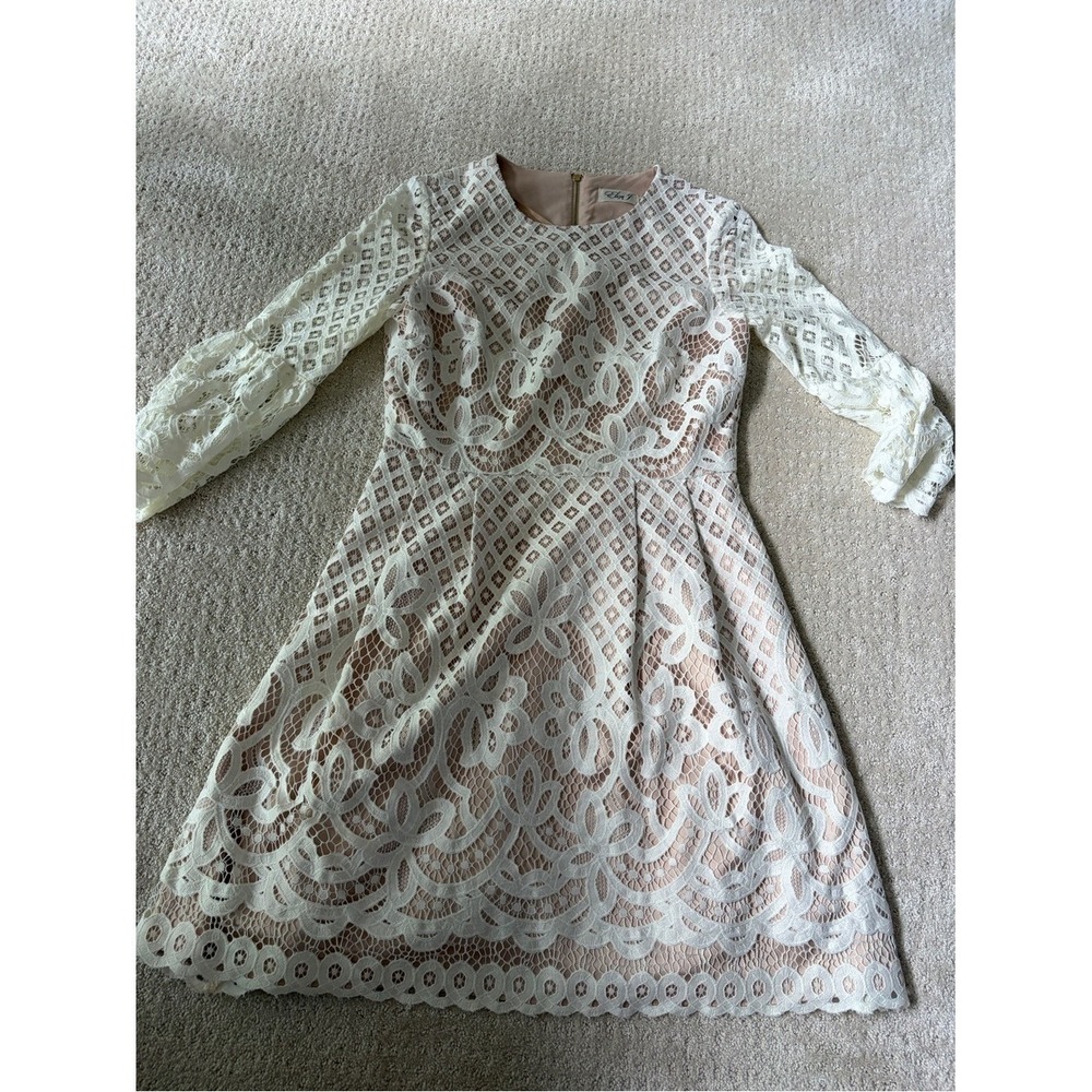 Eliza J Cream Lace Overlay Dress Prairie Boho Fairy Whimsical CottageCore Sz 8